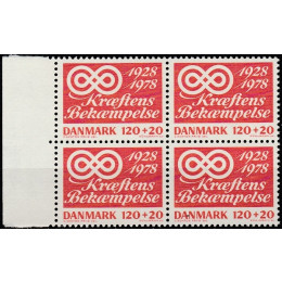DK 0668x Postfrisk tillægsværdi i 4-blok m. god VARIANT