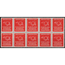 DK Nødfrimærke i postfrisk 10-blok
