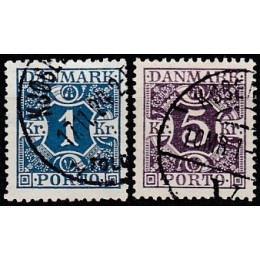 DK PO 15-16 Stemplede 1 kr og 5 kr portomærker