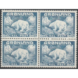 GR 027 Postfrisk 4-blok 40 øre Isbjørn