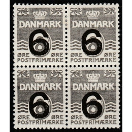DK 0262a Postfrisk/ustemplet 4-blok 6 øres provisorie - den gode type