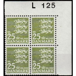 DK 0402F Postfrisk 25 kr. Marginal 4-blok - L 125