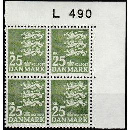 DK 0402F Postfrisk 25 kr. Marginal 4-blok - L 490