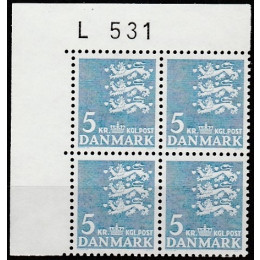 DK 0295F Postfrisk 5 kr. Marginal 4-blok - L 531