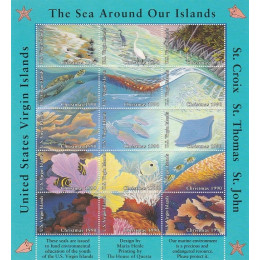 DVI Jul 1990 Postfrisk ark Virgin Islands - 1-side takket
