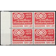 DK 0668x Postfrisk tillægsværdi i 4-blok m. god VARIANT