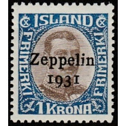 ISL 0148 Postfrisk 1 Krona Zeppelin provisorie