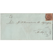 DK 0001 Pænt brev m. 4 RBS Thiele 1, IIIe, Kastaniebrun med ATTEST