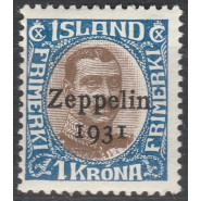 ISL 0148 Ustemplet 1 Krona Zeppelin provisorie m. god VARIANT