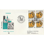 DK 0879x FDC med 3 kr. 4-blok m. god VARIANT