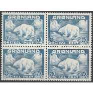 GR 027 Postfrisk 4-blok 40 øre Isbjørn
