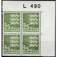 DK 0402F Postfrisk 25 kr. Marginal 4-blok - L 490