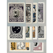 DVI Jul 1907-1916 Komplet sæt postkort med DVI julemærker