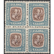 ISL 0060 Postfrisk 4-blok 1 krona